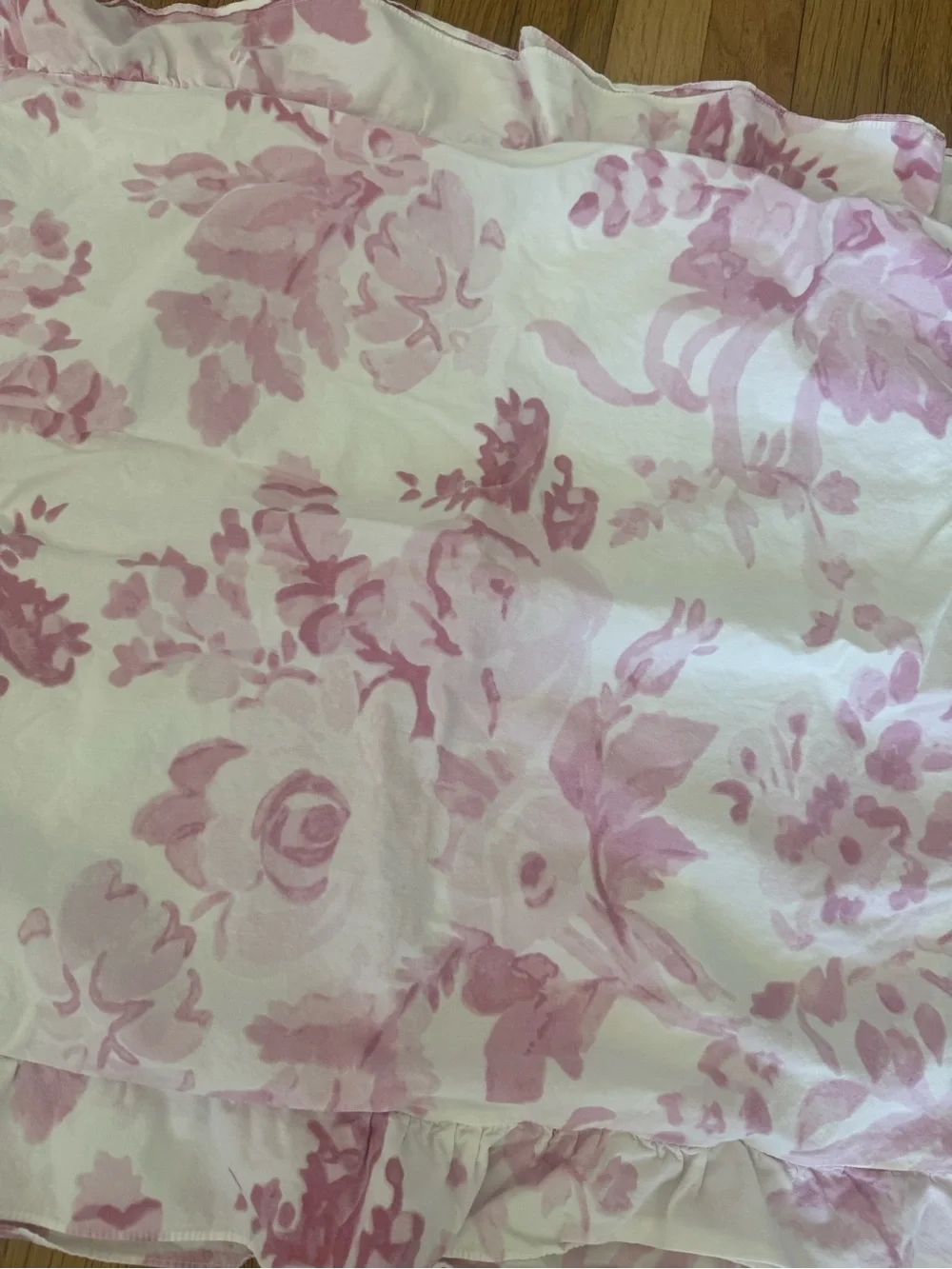 LoveShackFancy Pink & White Damask Floral Standard Ruffle Sham Pillow Case
